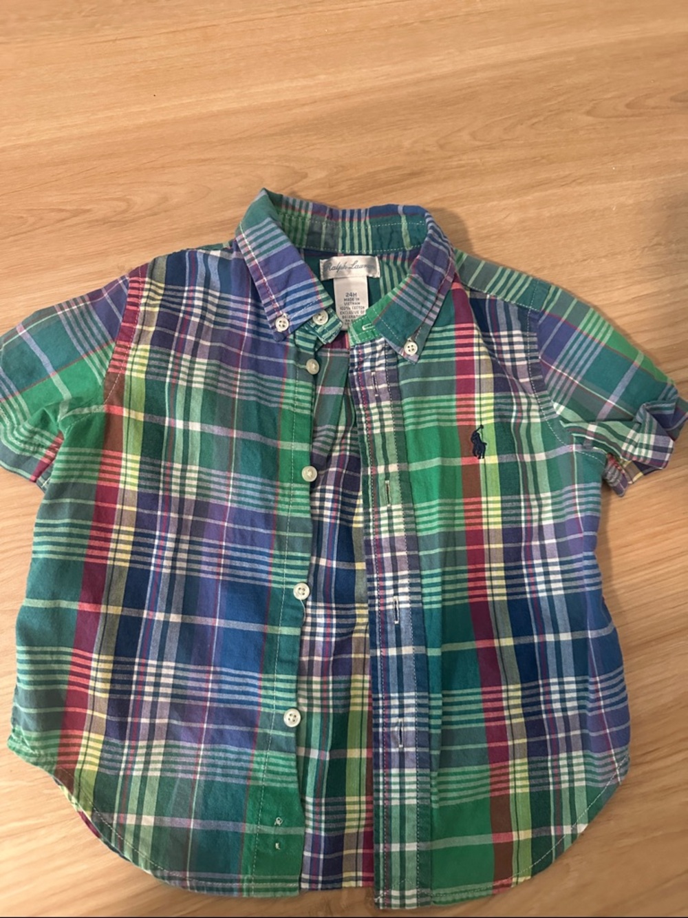 Polo by Ralph Lauren Green Blue Plaid Short-Sleeve Button-Down Shirt